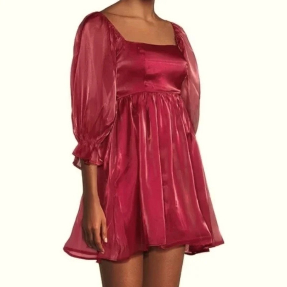Red‎ Shimmer Babydoll Mini Dress Party Dress Y2K Holiday Dress Small